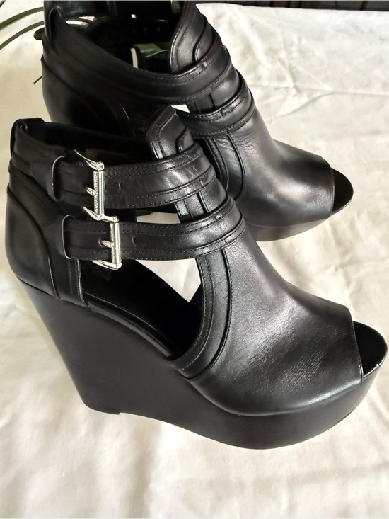 MICHAEL Michael Kors Shoes - MICHAEL Michael Kors Black Peep-Toe Wedge Sandals with Buckle Straps